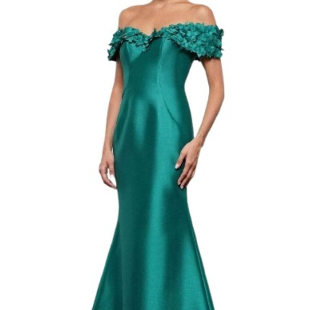Rina diMontella Off-Shoulder Emerald Gown